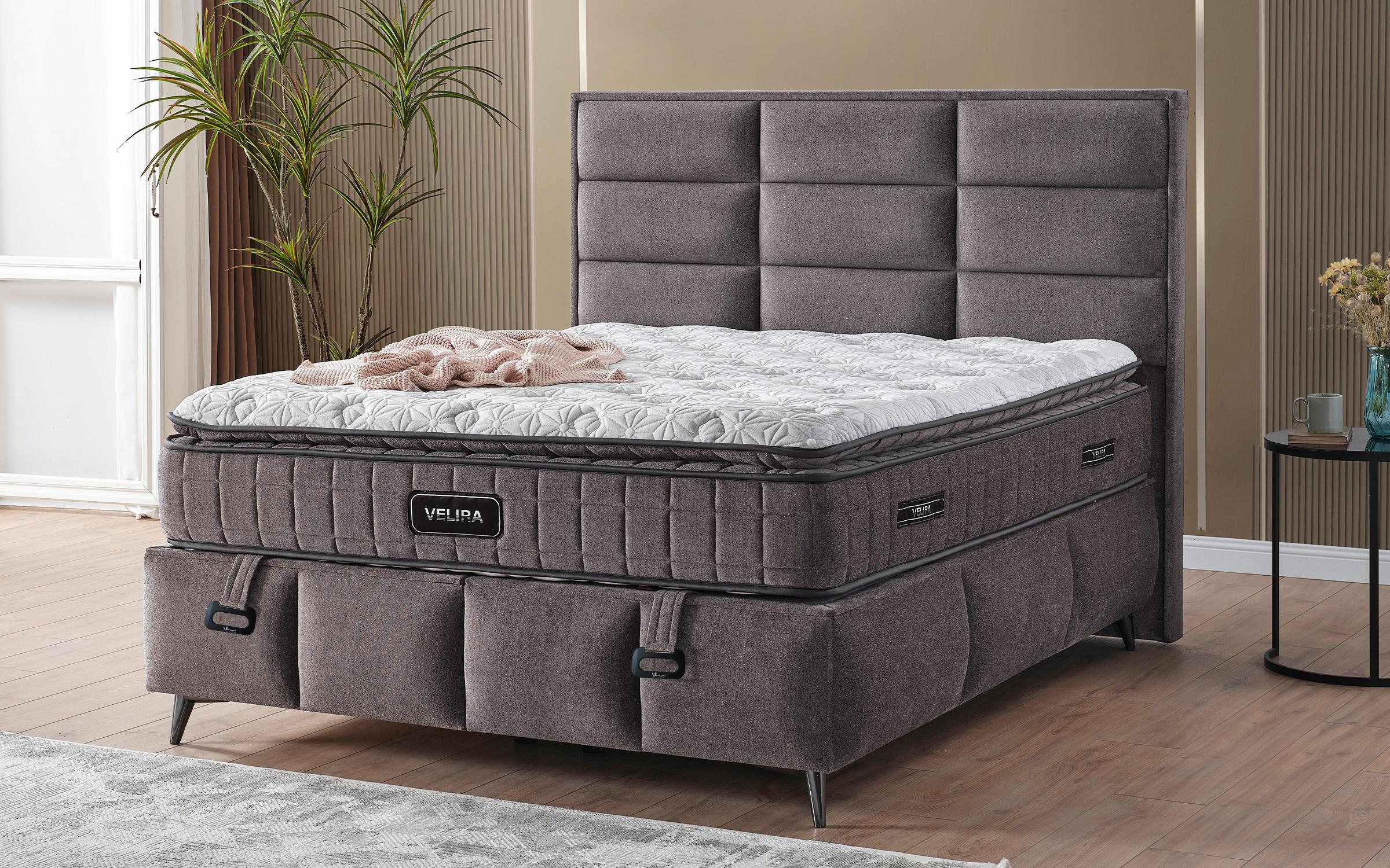 Κρεβάτι Box spring 160/200 Velira + στρώμα, γκρί  1